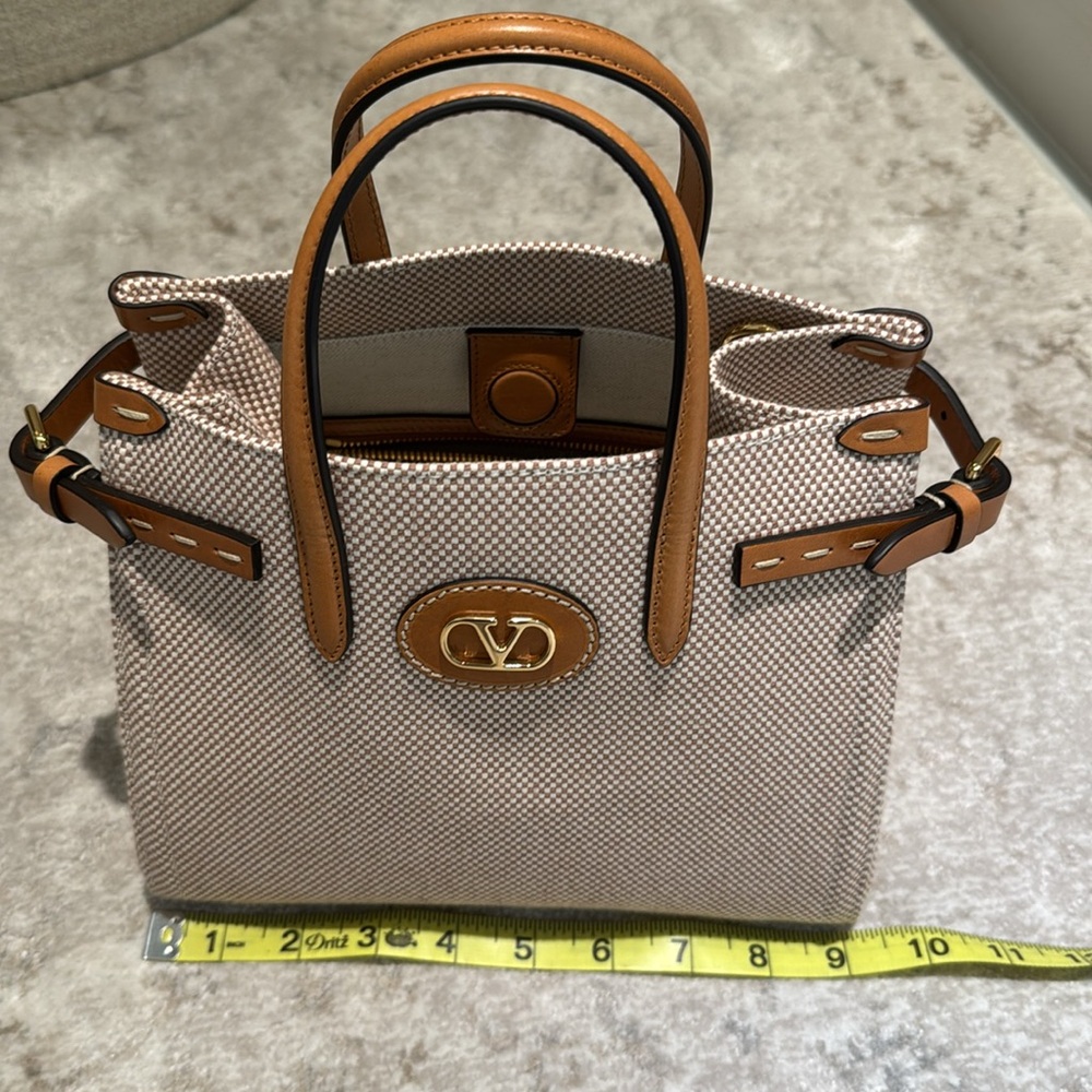 Valentino Tan and Cream Satchel with Structured Design